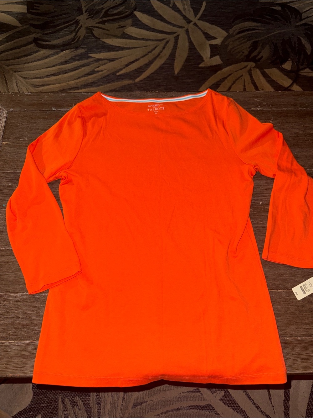 New Talbots Women's bright coral Orange Boatneck 3/4 Sleeve Top PM M NWT